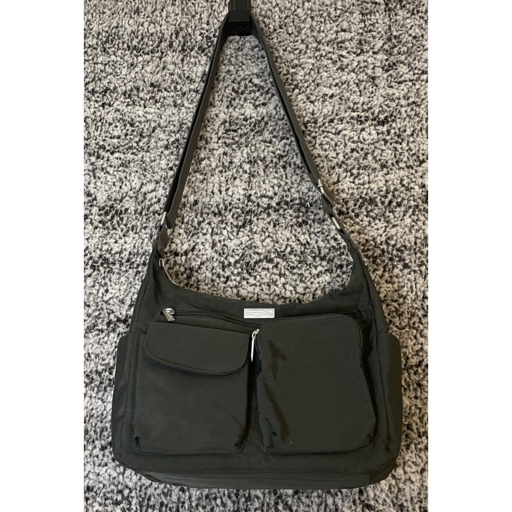 Baggallini Womens Medium Crossbody Bag Grey Nylon Multi Pocket Travel Purse
